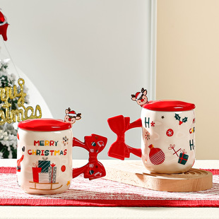Creative High-value Christmas Mug Cute Girl Heart Ceramic Cup with Lid and Spoon Household Coffee Milk Cup Gift