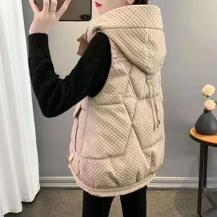 F6B Loose plus size Hooded Down Cotton Vest Women's 2023 New European Version Autumn and Winter Thickened Vest Jacket All-match