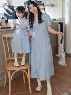 Mother-daughter dress 2024 Summer Short-sleeved Korean-style Women's Cotton Elegant Skirt