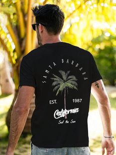 Amazon Foreign Trade Men's T-shirt Galaphnia Coconut Palm Tree Print European and American plus size Short Sleeve Pure Cotton Now