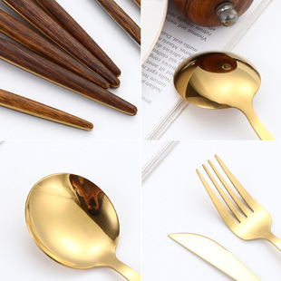 Stainless Steel Tableware Knife, Fork, Spoon, Portuguese Clip Handle, Accessible Luxury Imitation Wood Set, Hotel Western Food, Korean Steak Knife and Fork