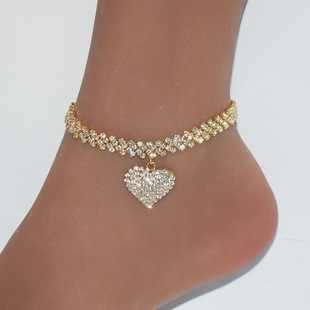 Europe and the United States cross-border wholesale creative round rhinestone pendant anklets simple temperament claw chain anklets fashion beach ornaments