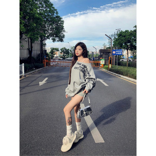 Chinese Cotton Composite American-style 2025 Spring and Autumn New Arrival Crossley Sweatshirt Women's Fashionable Loose Lazy Style Casual Top Trendy