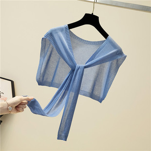 Summer Sunscreen Collar Shoulder Small Shawl Outer Ice Silk Knitted All-match Knot Scarf Women's Spring and Autumn Thin 02