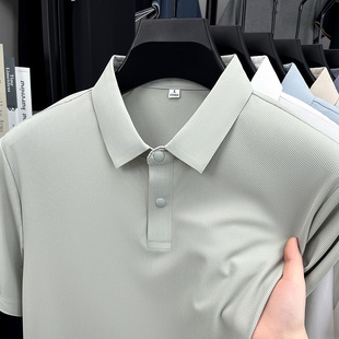 Рубашка POLO с короткими рукавами из ледяного шелка для мужчин премиум-класса Summer Summer Summer Full Spandex эластичные лацканы POLO топ