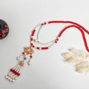 New Chinese style necklace ancient style long Ming style maxi dress cheongsam Hanfu accessories back Cloud tassel pendant collar