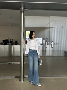 SMX17501 High Waist Cartoon Long Leg Denim Barrel Pants Design Sense New Loose Micro-Denim Pants for Women
