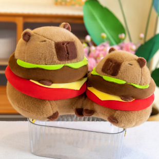 Hamburger capabala doll cute hamburger capybara pillow plush toy children's birthday gift wholesale