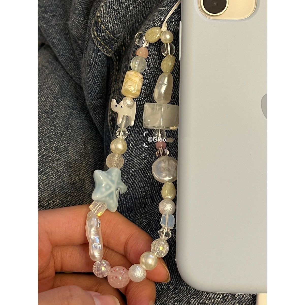 Summer seaside cat mobile phone chain homemade handmade beaded ccd lanyard camera lanyard small fresh keychain