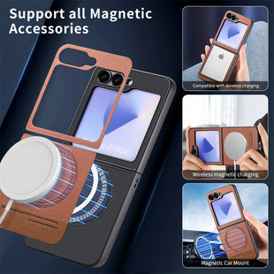 Suitable for Samsung Zflip7 Built-In Magnetic Foldableing Screen Mobile Phone Case Cloth Texture Plain Leather Zflip5 Wireless Charging Case