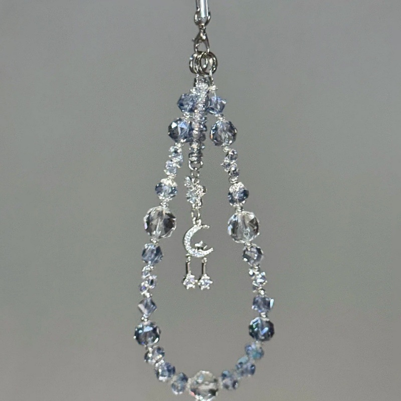 【Ocean Blue Glacier】New Summer Style Ice-Clear Sugar Cube Beaded Phone Chain, Exquisite and Dazzling Niche Phone Lanyard