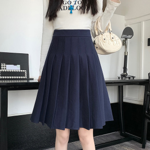 Mid-length Woolen Pleated Skirt Women's Skirt New Style Small A- line 2024 High Waist Slimming JK Skirt for Autumn and Winter