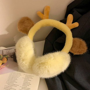 Cute cartoon antler plush earmuffs women 2024 autumn and winter warm antifreeze earmuffs earmuffs riding earmuffs