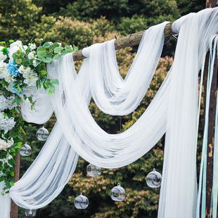 White gauze wedding arch wedding proposal outdoor decoration national style background Chinese ceiling white gauze curtain photo