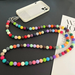 Internet Celebrity Same Style Color Beaded Crossbody Rope Bag Replacement Chain Removable Phone Case Gasket Bohemian Style