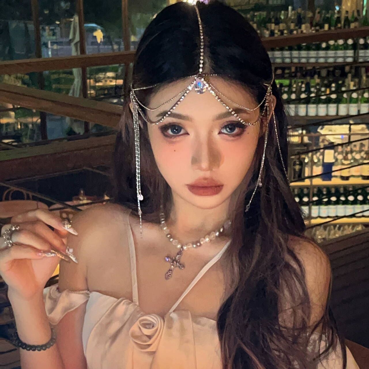 European and American Exotic Style Rhinestone Tassel Hairpin Eyebrow Pendant Forehead Decoration Bridal Dress Accessible Luxury Head Chain Accessories Crystal