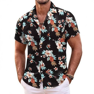 2025 New Seaside Holiday Hawaiian Flower Shirt Men's Short-sleeved Southeast Asian Beach Casual Draped Flower Shirt Men's