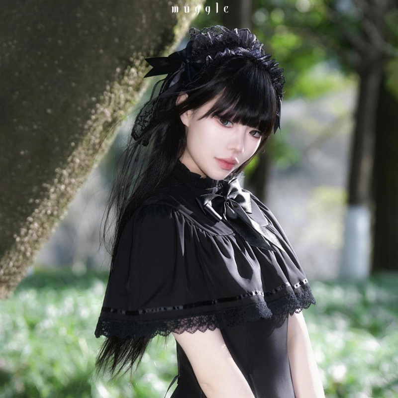 French Gothic Style Retro Summer New Versatile Fashionable Temperament Waist Slimming Black Cape Shawl Dress