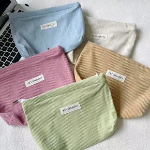New Simple Corduroy Large Capacity Cosmetic Bag Travel Skin Care Wash Bag Hand Bag Student Storage Bag