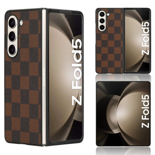Для Samsung Z Fold5 чехол для телефона Galaxy Z FOLD 5 Клетчатый Кожаный защитный чехол для телефона складной