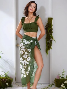 Swimwear Factory 2025 New Bikini European and American Cross-border Casual Printed Split Swimsuit Dress Bikini Women