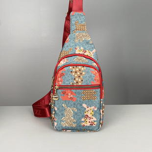 [55225] New Women's Oxford Cloth Bag Ethnic Style Printed Chest Bag Women's Casual All-match Crossbody Bag