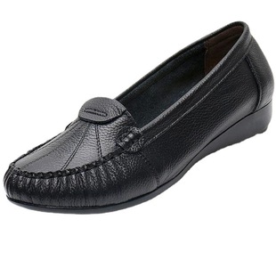 Single-layer shoes for women 2022 Spring and Autumn new pure color middle-aged and elderly soft sole shoes simple comfortable flat shoes round toe peas shoes