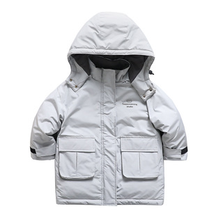 Children's Cotton-padded Coat Boys' Hooded Winter Solid Color Cotton-padded Coat 2024 Winter New Hand-padded Cotton Thickened Cotton-padded Jacket for Middle and Big Children