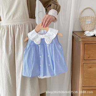 Summer Sleeveless Thin Baby Clothes Princess Dress Striped Western Style One Hundred Days Old Girl Baby Summer Clothes Bag Fart Clothes Trendy