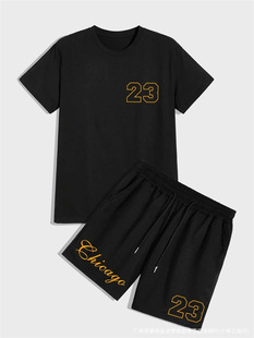 No. 23 suit Amazon Sports Leisure suit 2024 Foreign Trade wish Explosions Men's Summer Crewneck Short Sleeve Shorts