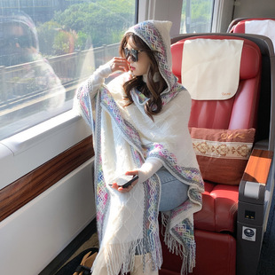 Casual All-match Personalized Border Dark Pattern Shawl Scarf Simple Fashion All-match Comfortable Breathable Warm Hooded Poncho