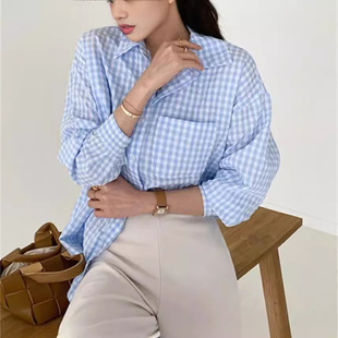 in stock 2022 Spring Japanese and Korean Lotte Ins New All-match Loose Women's Casual Shirt Long-sleeved Plaid Shirt
