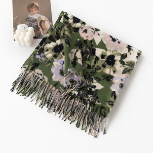 Customized 2024 New Soft and Warm Imitation Cashmere Printed Tassel Scarf High-End Women's Scarf Dual-Purpose Shawl