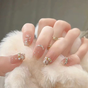 Handmade manicure wear nail patch flashing gentle nude little red book popular detachable student manicure