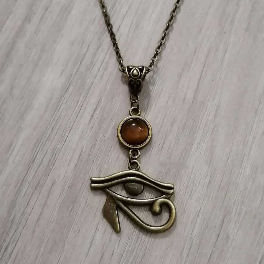 Necklace with Bronze Tiger's Eye and Eye of Horus, Natural Stone, Egyptian Pagan Witchcraft, Gothic Style, Direct from Manufacturer
