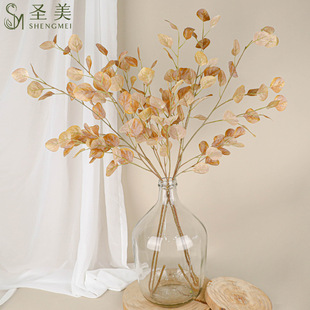 Cross-border anti-true round eucalyptus leaf money leaf green leaf Amazon Mori green gray plant bouquet artificial flower