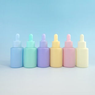 Spot 30ml Flat Shoulder Essential Oil Bottle Macaron Colorful Dropper Bottle Cosmetic Cylindrical Glass Bottle Straight Round Sub-Bottle