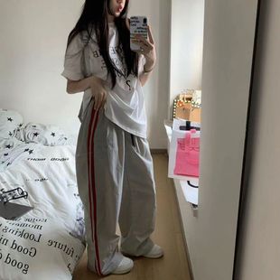 American-style Striped Sports Quick-drying Pants Women's Thin Loose Wide-leg Casual Jazz Hip-hop Overalls Hip-hop Pants