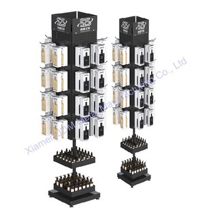 Floor Rotating Display Stand 4 Side Metal Wire Basket Bookshelf Can Be Customized with Four Wheels Spray Black Rack