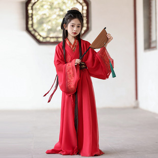 Красный халат враждующих государств для девочек Hanfu прямая традиционная реставрация