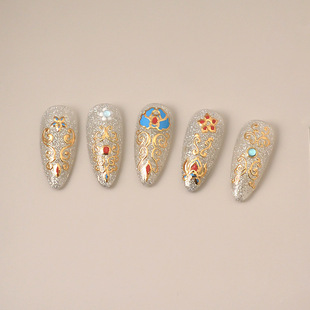 Taobao New Empress Palace Style Bronzing Relief 5D Nail Art Stickers Phnom Penh Flowers Wear Armor Decorations