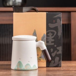 Business simple ceramic cup water cup office Tea Cup three-piece tea separation with lid hand gift logo