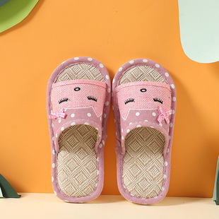 Children's slippers indoor new slippers home wood floor non-slip bathroom sandals cartoon linen slippers wholesale
