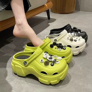 Cartoon Sesame Street 2023 New Hole Shoes Women's Summer Fashion Outwear Heightened Non-slip Balm Shoes Beach Sandals
