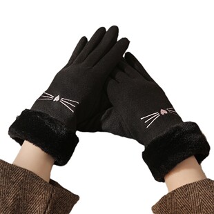 Plush Gloves Women's Winter Warm Thickened Gloves Women's Cycling Windproof Cold-proof fleece-lined Five-finger Touch Screen Gloves
