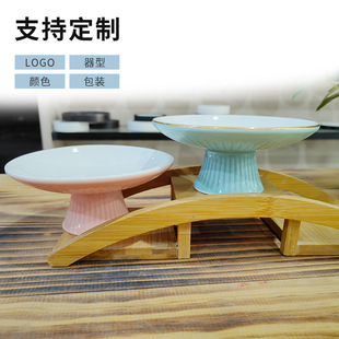 Japanese-style ceramic high-foot plate exquisite small fruit plate snack plate hotel Chinese refreshment plate restaurant tableware wholesale