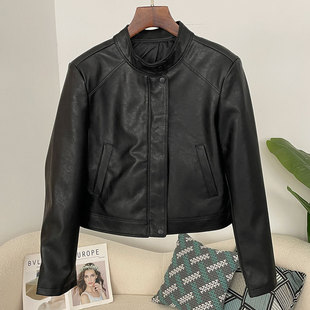 AliExpress casual fashion stand collar leather 2025 spring new Korean version of all-match sense thin coat coat women