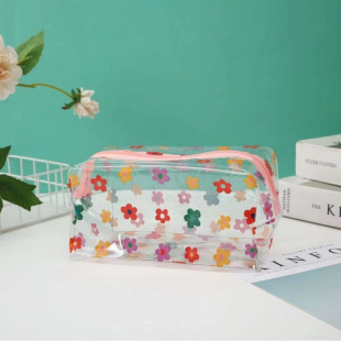 South Korea Ins Hyun-a Flower Transparent Waterproof Makeup Pencil Bag Women's Portable Large Capacity Storage Travel Wash Bag