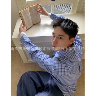 Shirt Men's Spring & Fall New Loose and Handsome Plaid American Retro Long-Sleeved Casual Design Niche Versatile Top