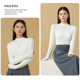 New Solid Color Acrylic Wool Acetic Acid Base Shirt Women's Autumn and Winter Long-sleeved Warm Top All-match Slim-fit